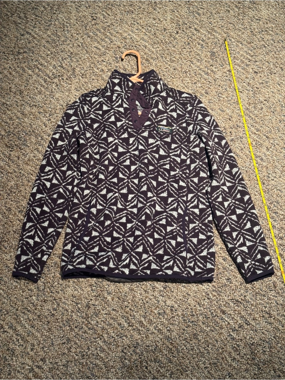 L.L. Bean Womens Geometric Half-Zip Sweater - Dark Purple & White, size small